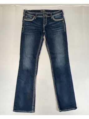 Silver Jeans Co Berkley Flap Womens W31 L32 Blue Denim Bootcut Jeans Distressed